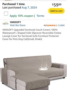 Vans Khaki Quilted L-Shaped Sectional Sofa Cover - Water-Resistant